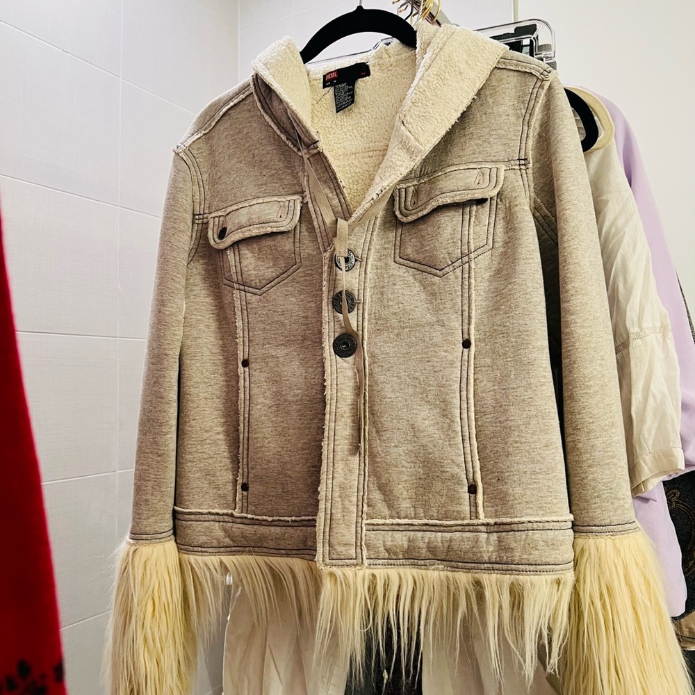 Fall Diesel jacket faux fur trim and fleece lining